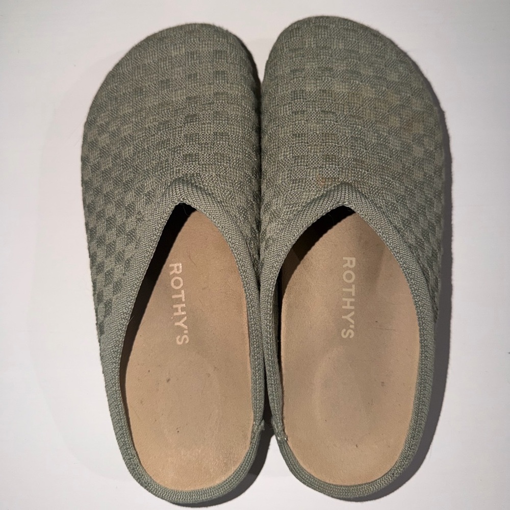 Rothy’s “The Casual Clog” in Sage, size 9.